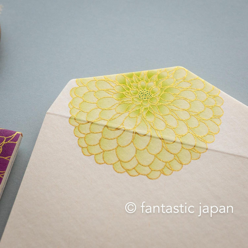 Japanese Iyo washi letter pad and envelops -pompon chrysanthemum-