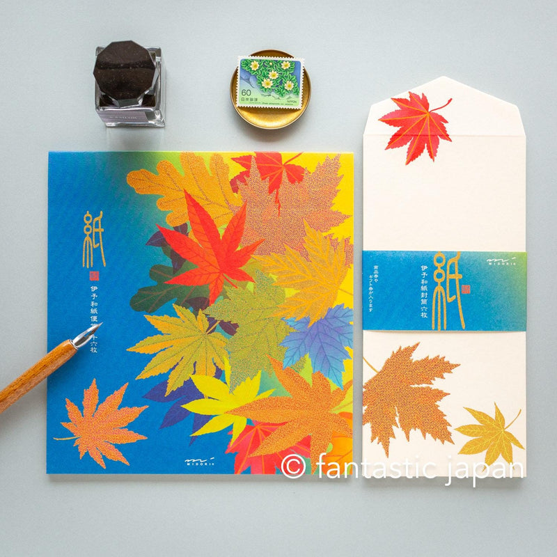 Japanese Iyo washi letter pad and envelops -Fallen Leaves-