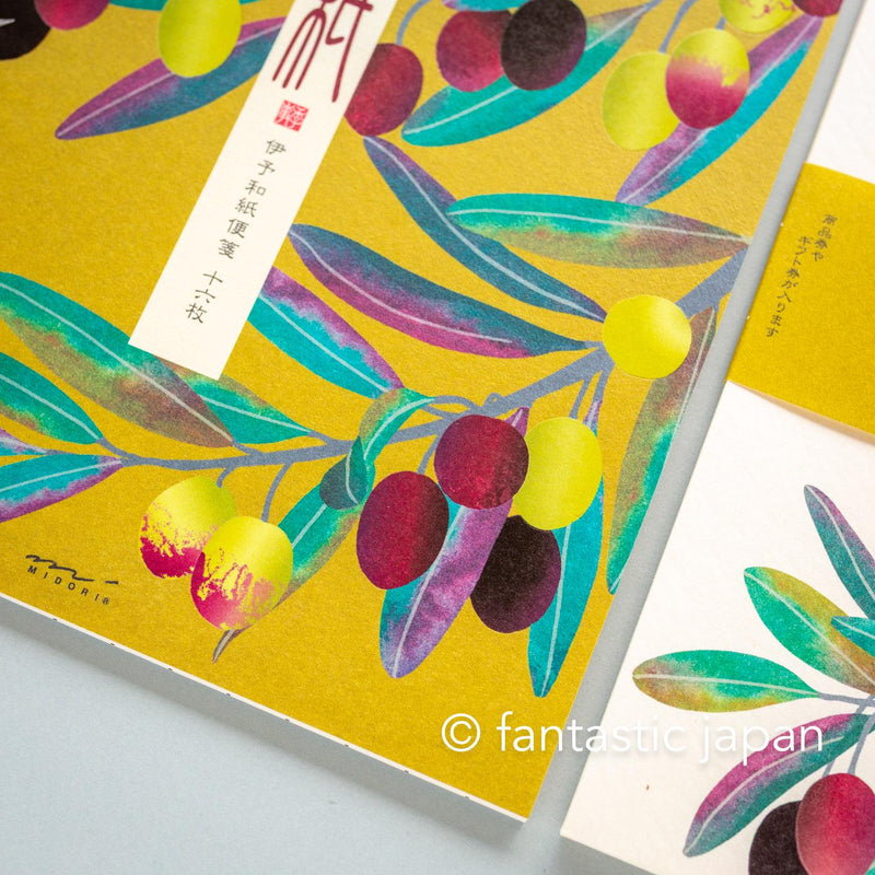 Japanese Iyo washi letter pad and envelops -olive-