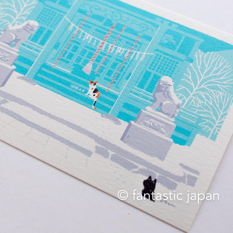 tabi-neko post card -A Winter Day at the Shrine-
