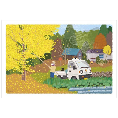 tabi-neko post card -Ginkgo Leaf Fall-