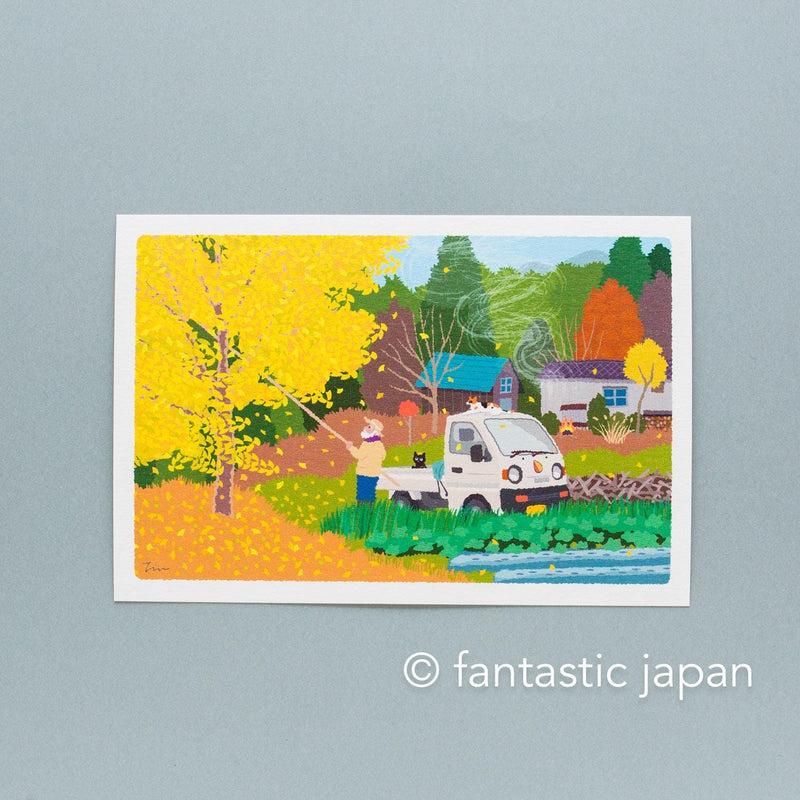 tabi-neko post card -Ginkgo Leaf Fall-
