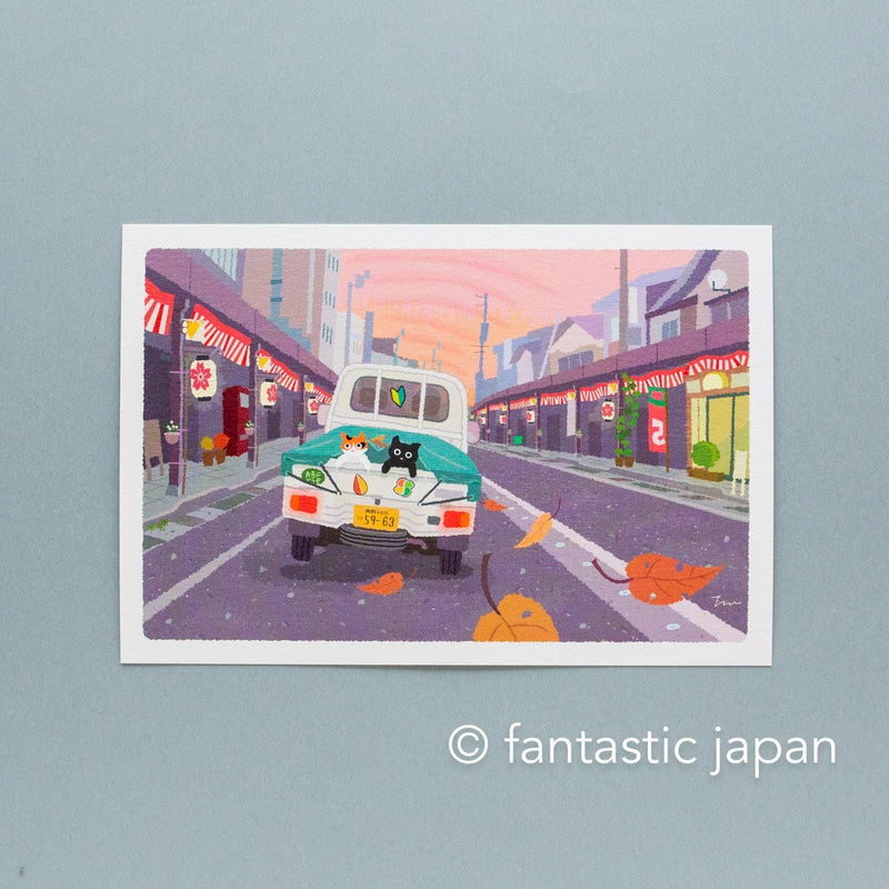 tabi-neko post card -Twilight at the Autumn Festival-