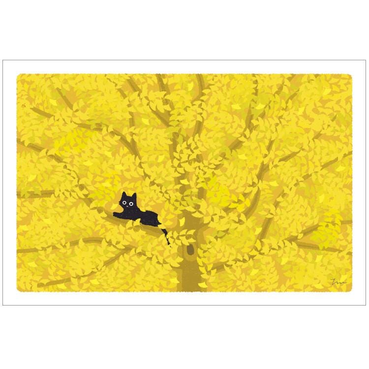 tabi-neko post card -Hide and Seek in the Autumn Leaves-