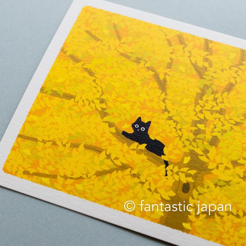 tabi-neko post card -Hide and Seek in the Autumn Leaves-