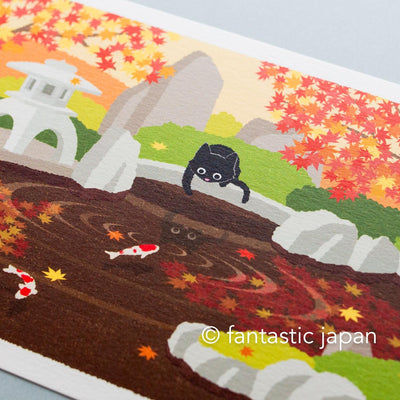 tabi-neko post card -Carp in the autumn garden-