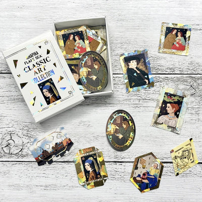 Flake stickers in a match box / classic art collection/ Rembrandt, Vermeer