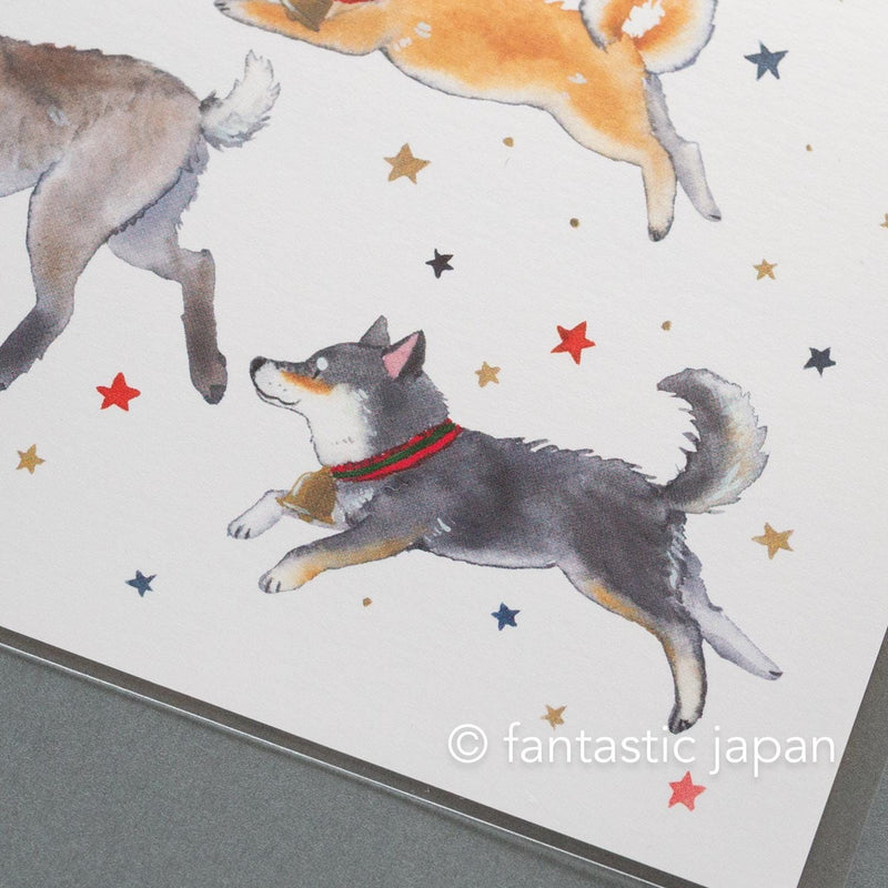 Murata Natsuka post card -Shiba Inu in a Christmas Stocking-