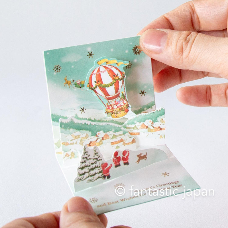 Christmas tiny pop up card -mini mini Santa Clauses airballoon-
