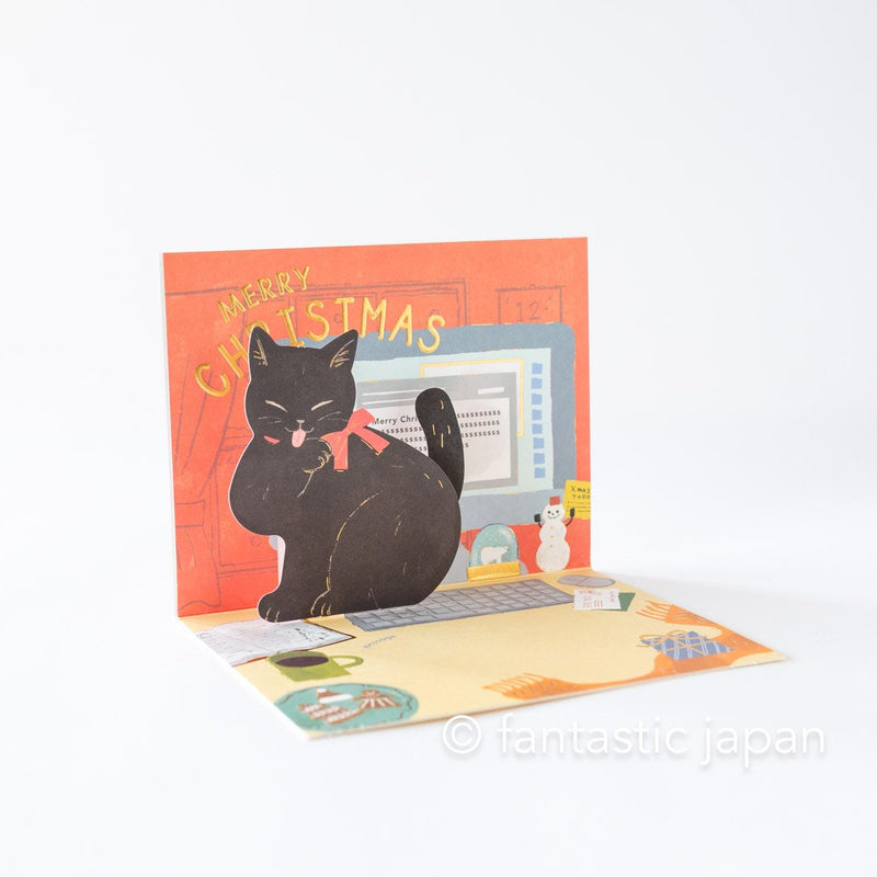 Christmas pop card / Mischievous Cat -Computer-