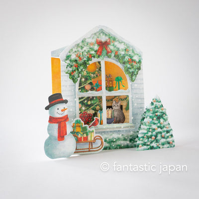 Christmas card Pop-up card -Snowman at the Window-