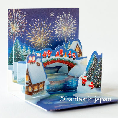 Christmas tiny pop up card -mini mini Santa Clauses fireworks-