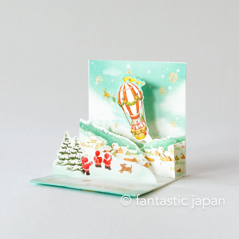 Christmas tiny pop up card -mini mini Santa Clauses airballoon-