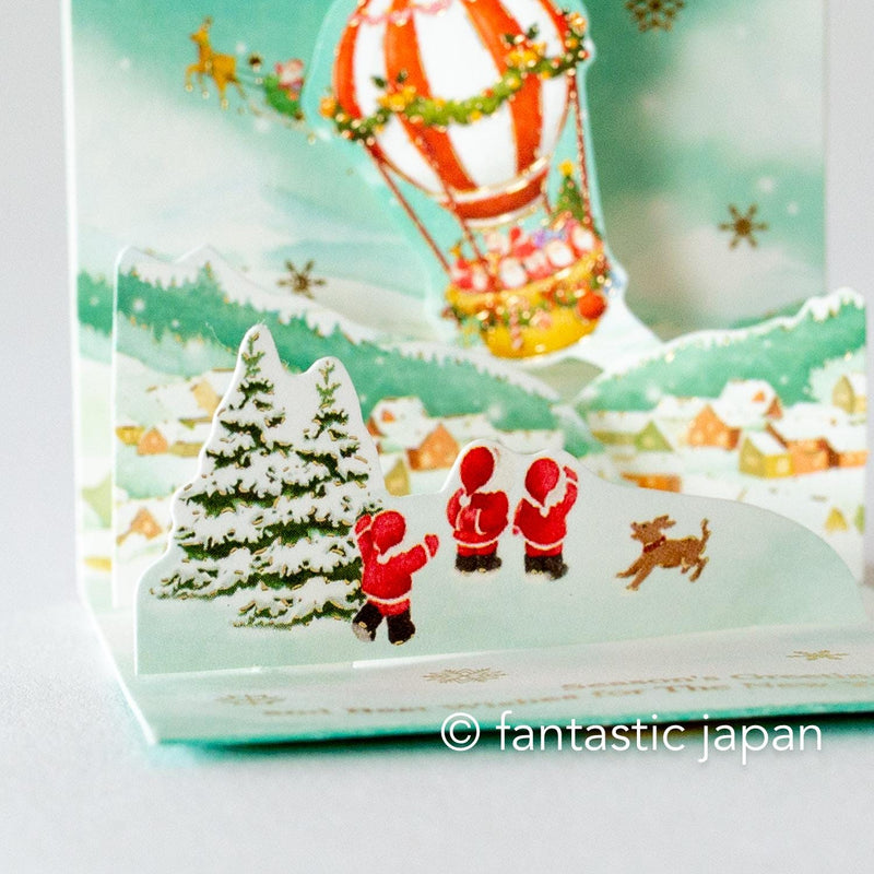 Christmas tiny pop up card -mini mini Santa Clauses airballoon-