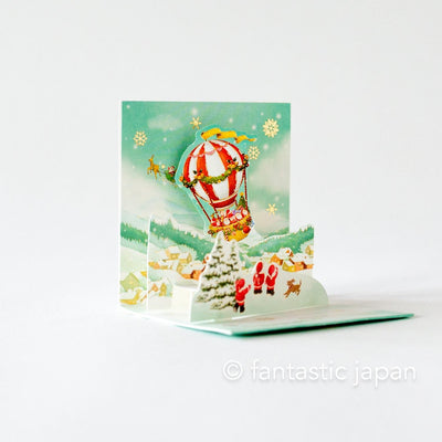 Christmas tiny pop up card -mini mini Santa Clauses airballoon-