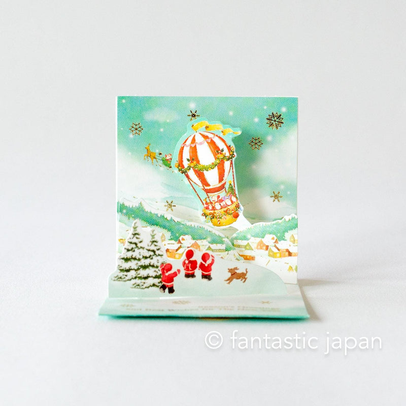 Christmas tiny pop up card -mini mini Santa Clauses airballoon-