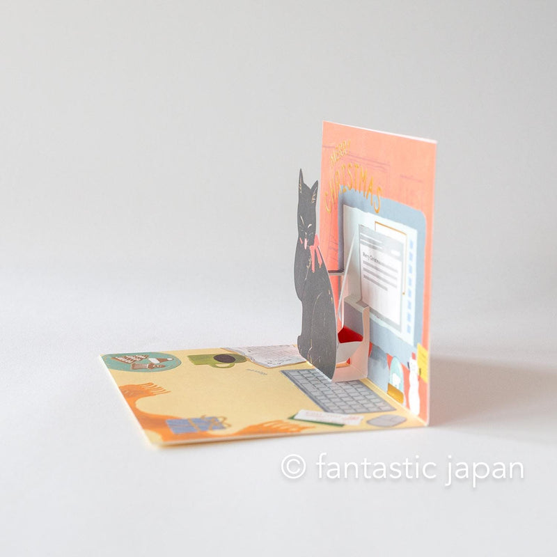 Christmas pop card / Mischievous Cat -Computer-