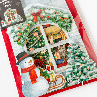 Christmas card Pop-up card -Snowman at the Window-