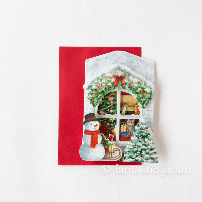Christmas card Pop-up card -Snowman at the Window-