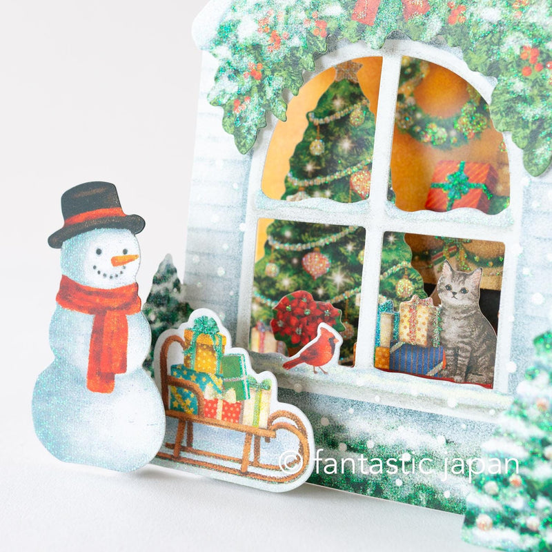 Christmas card Pop-up card -Snowman at the Window-