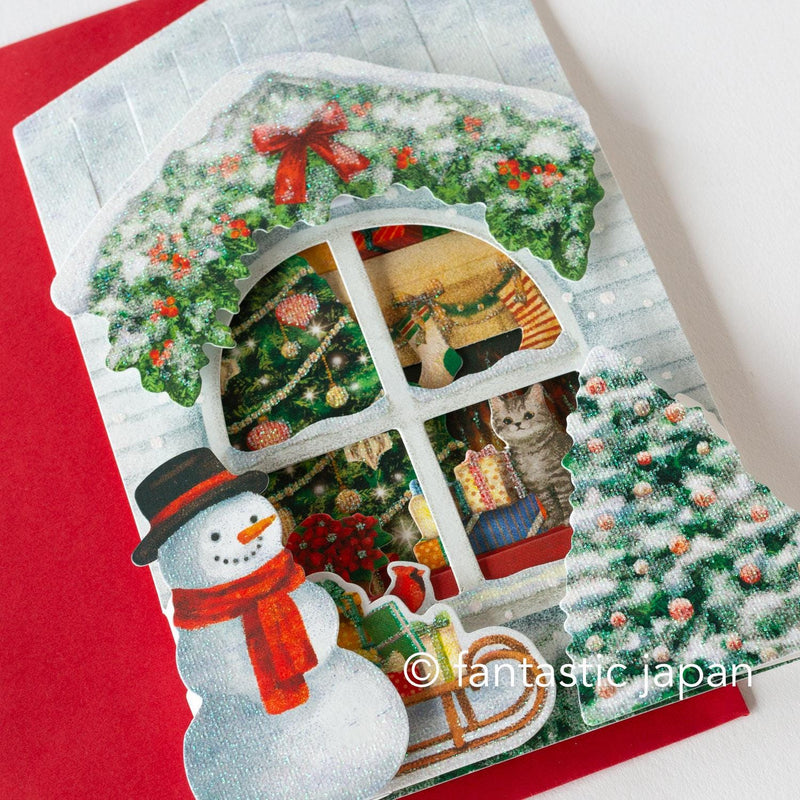 Christmas card Pop-up card -Snowman at the Window-