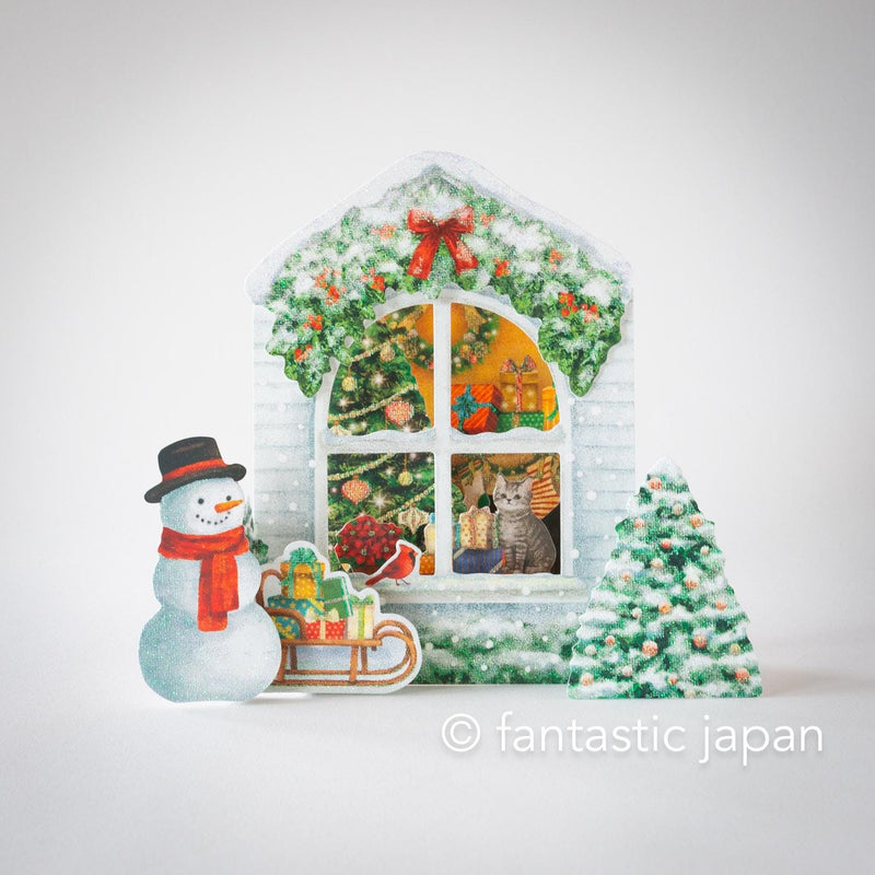 Christmas card Pop-up card -Snowman at the Window-