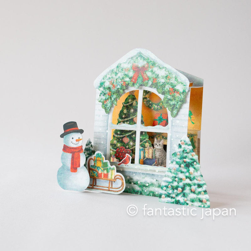 Christmas card Pop-up card -Snowman at the Window-