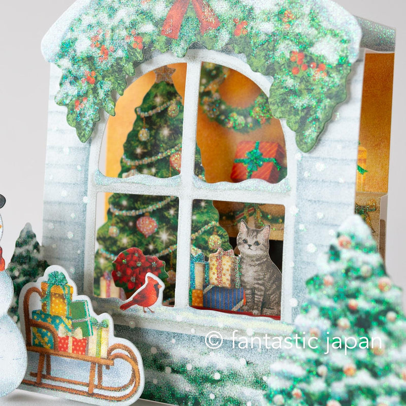 Christmas card Pop-up card -Snowman at the Window-