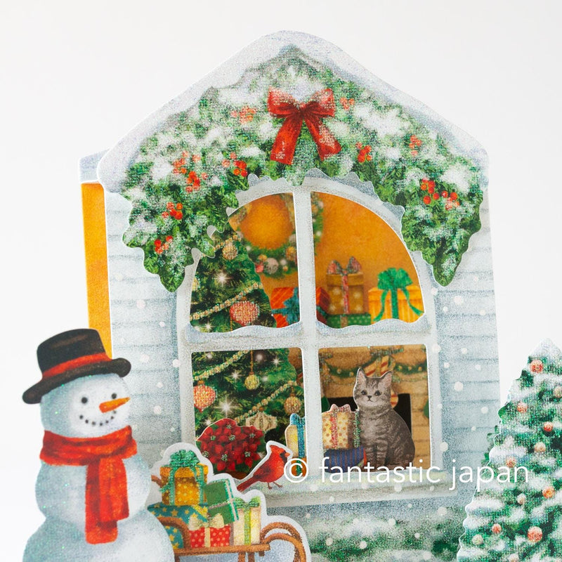 Christmas card Pop-up card -Snowman at the Window-