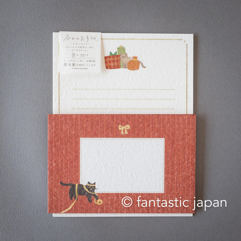 Japanese washi letter set -Cat and Christmas gift-