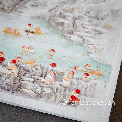 Christmas card / A tiny Santa traveling through Japan -Jigokudani-