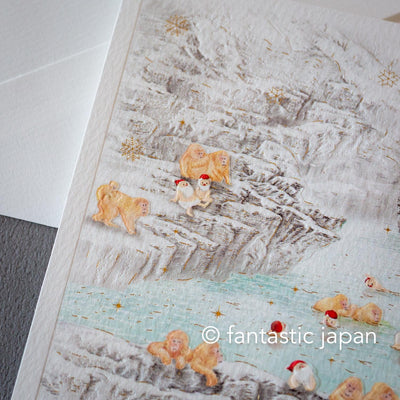 Christmas card / A tiny Santa traveling through Japan -Jigokudani-