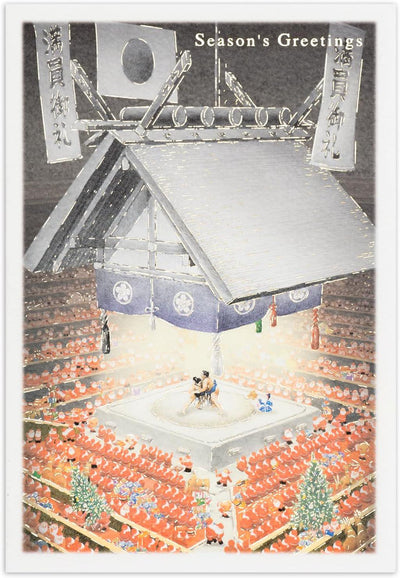 Christmas card / A tiny Santa traveling through Japan -Sumo-
