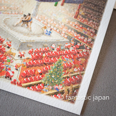 Christmas card / A tiny Santa traveling through Japan -Sumo-