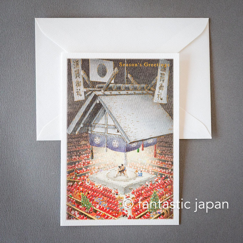Christmas card / A tiny Santa traveling through Japan -Sumo-
