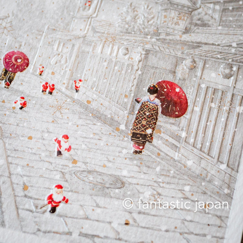 Christmas card / A tiny Santa traveling through Japan -Kyoto-