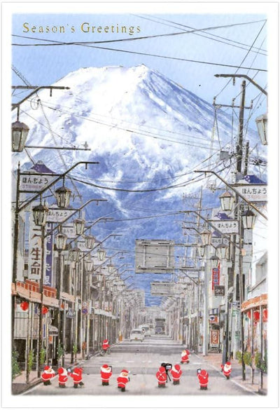 Christmas card / A tiny Santa traveling through Japan -Fuji Michi-