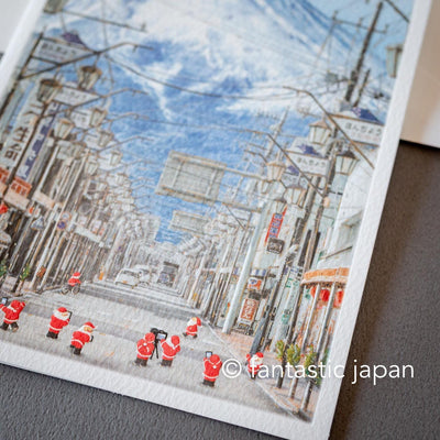 Christmas card / A tiny Santa traveling through Japan -Fuji Michi-
