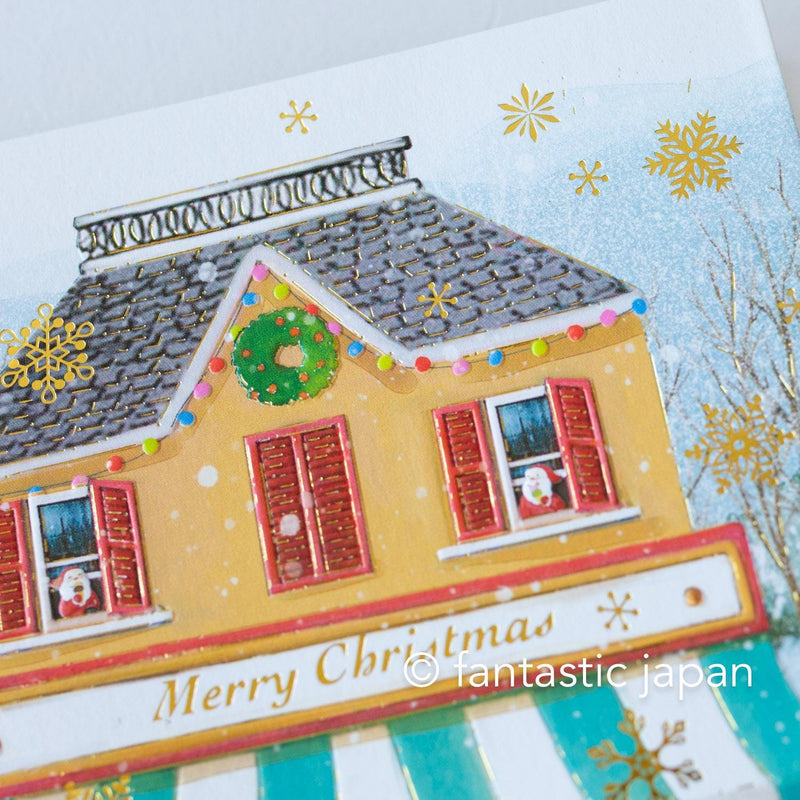 Christmas pop up card -Santa Clauses in the candy shop-