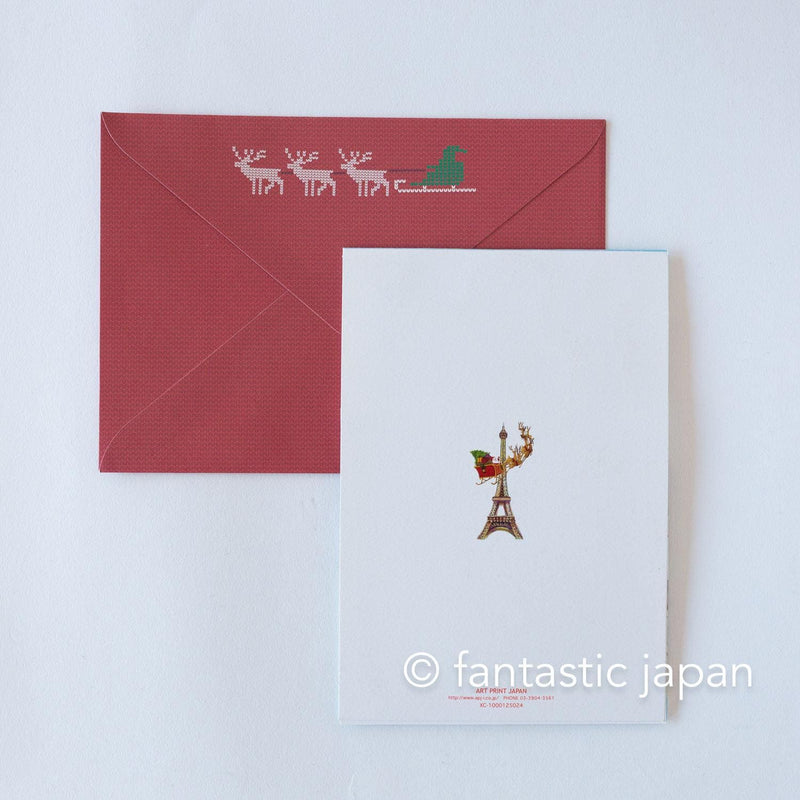 Christmas pop up card -Santa Clauses in Paris-