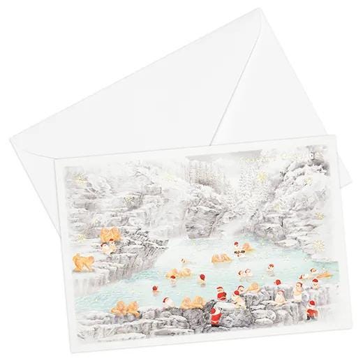 Christmas card / A tiny Santa traveling through Japan -Jigokudani-