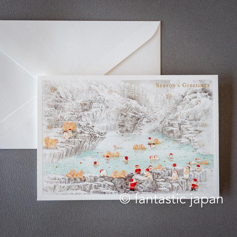 Christmas card / A tiny Santa traveling through Japan -Jigokudani-