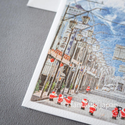 Christmas card / A tiny Santa traveling through Japan -Fuji Michi-