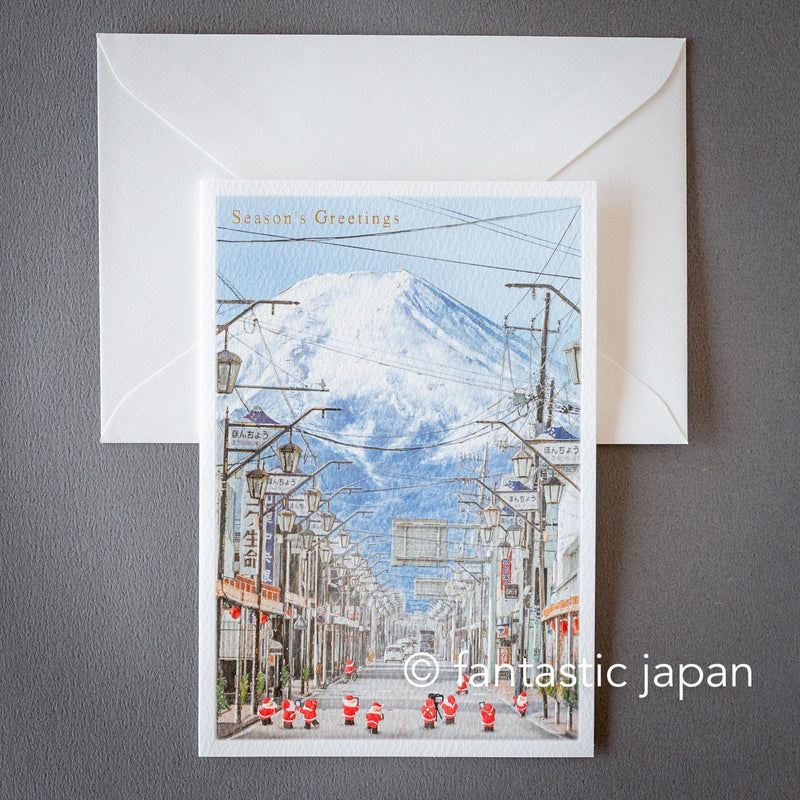 Christmas card / A tiny Santa traveling through Japan -Fuji Michi-