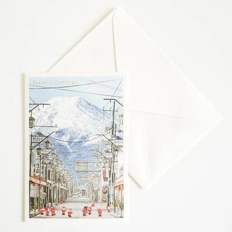 Christmas card / A tiny Santa traveling through Japan -Fuji Michi-