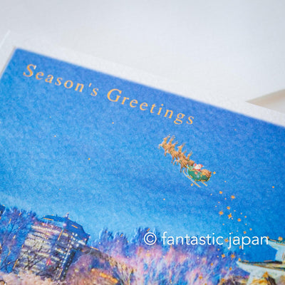Christmas card / A tiny Santa traveling through Japan -Osaka catsle-