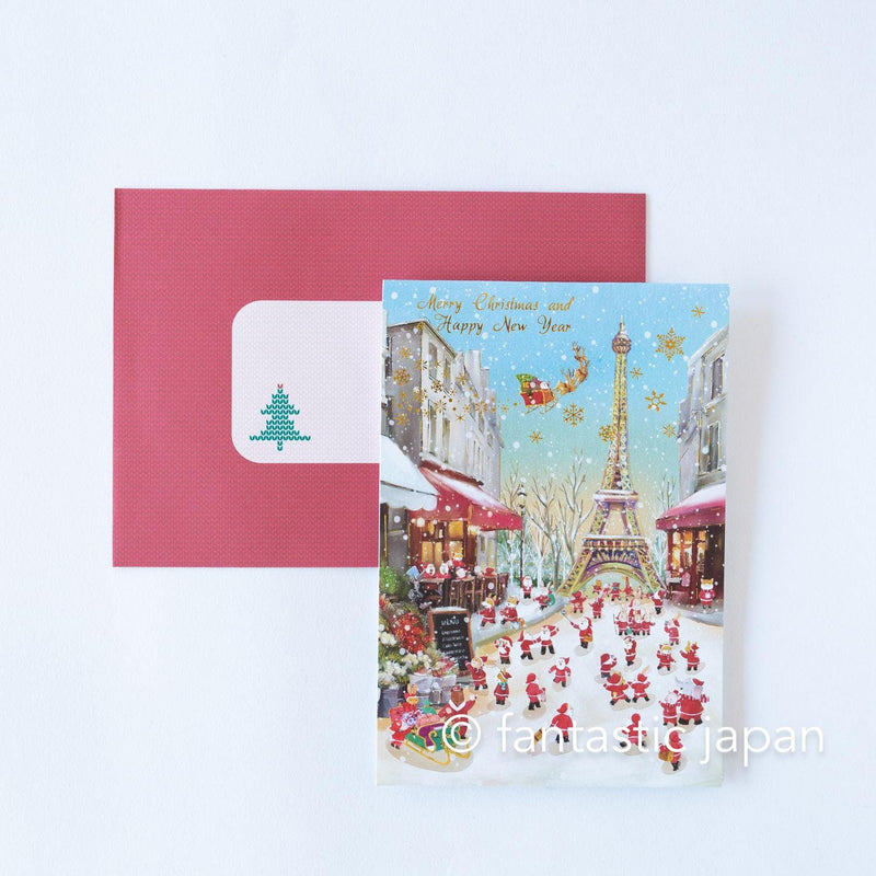 Christmas pop up card -Santa Clauses in Paris-