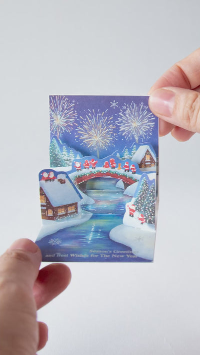 Christmas tiny pop up card -mini mini Santa Clauses fireworks-