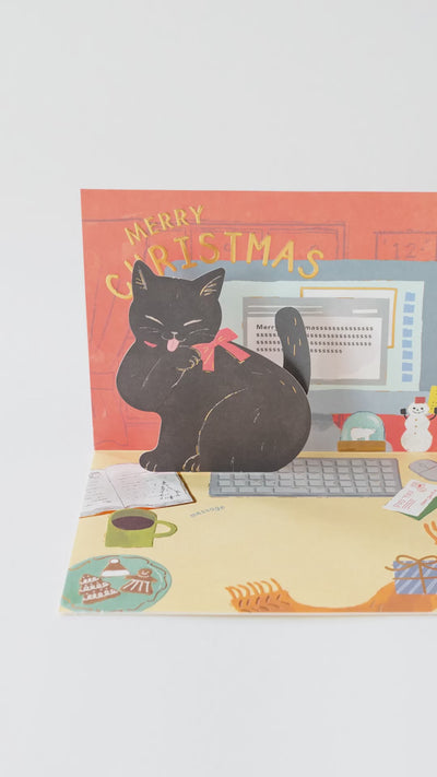 Christmas pop card / Mischievous Cat -Computer-