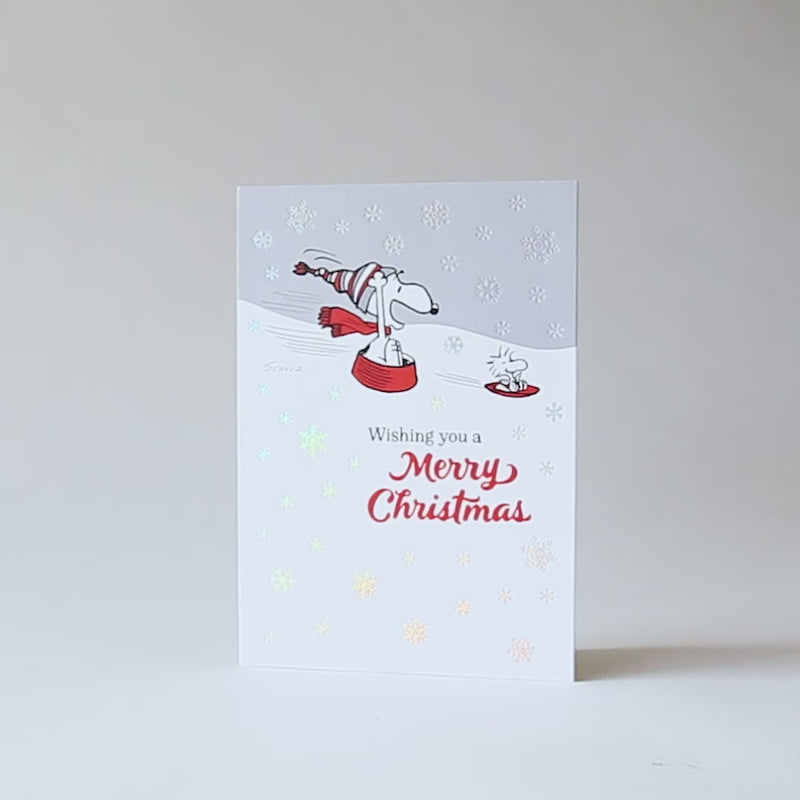 Christmas PEANUTS pop-up card -On a silver sleigh ride-